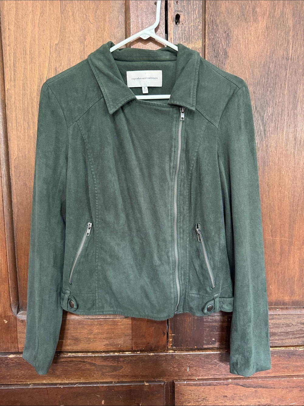 cupcakes & cashmere Dark Green Suede asymmetrical Jacket